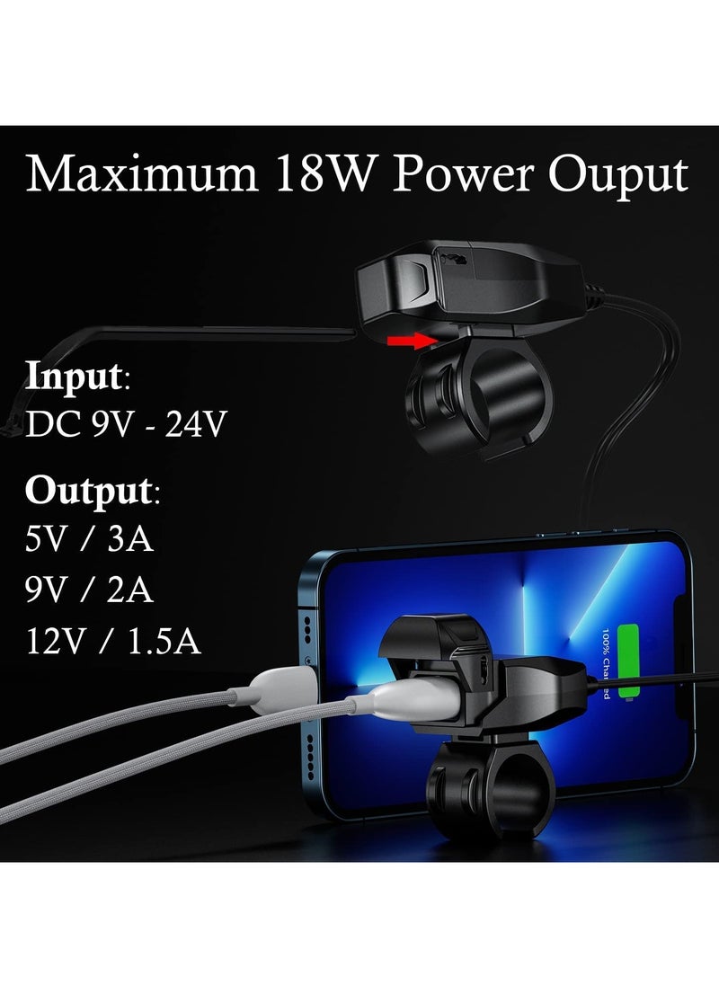 SYOSI - Motorcycle USB Charger SAE to USB Adapter USB Waterproof with LED Light Display Automatically ON Off Switch 1.8M SAE Cable for GPS Smartphone Camera - Image 1