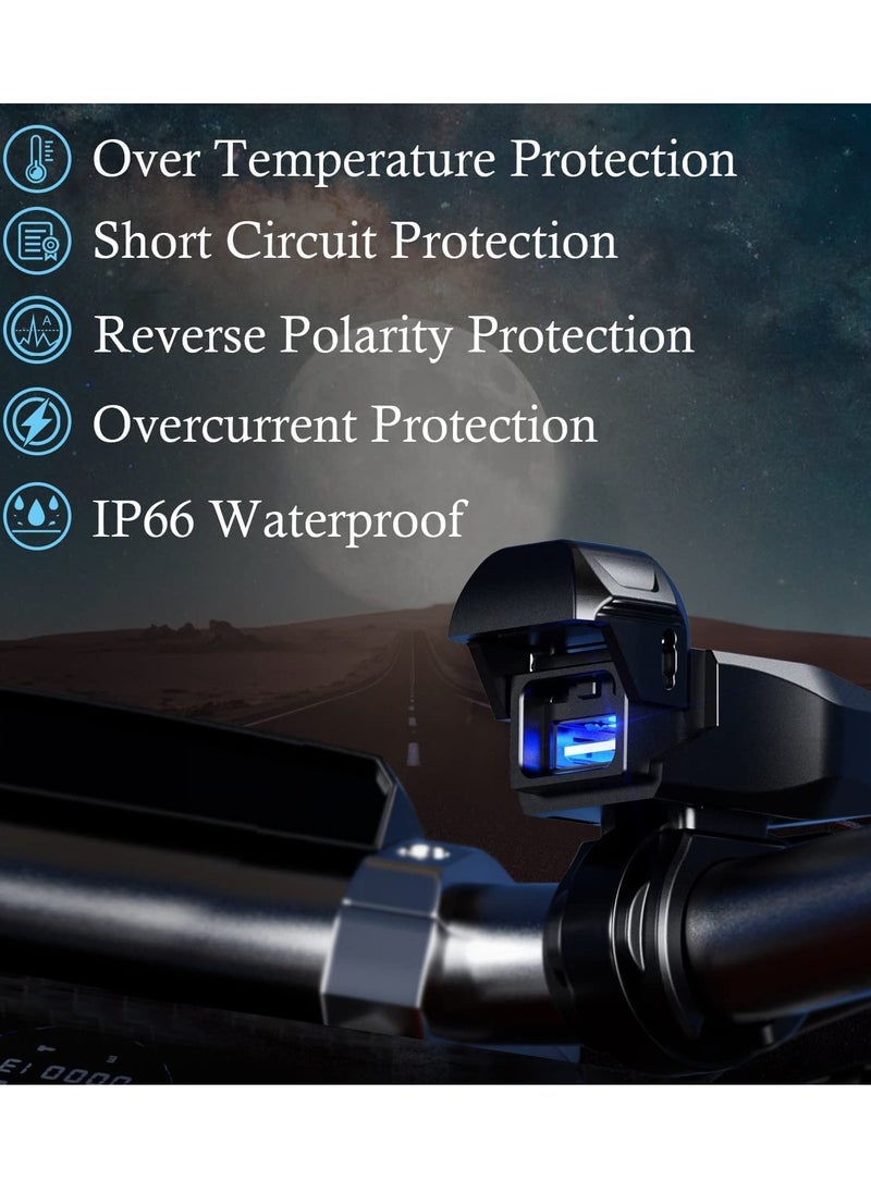 SYOSI - Motorcycle USB Charger SAE to USB Adapter USB Waterproof with LED Light Display Automatically ON Off Switch 1.8M SAE Cable for GPS Smartphone Camera - Image 1