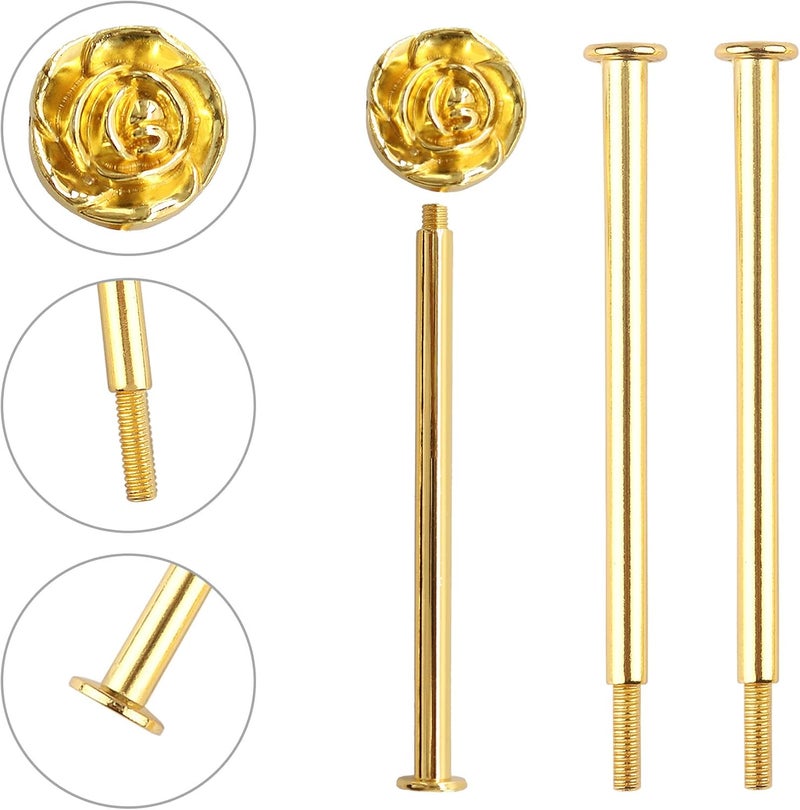 Happy Will 3 Tier 14" Heavy Metal Cake Stand Holder Fruit Plate Stand Fitting Hardware Rod (Golden_Rose) - Image 3