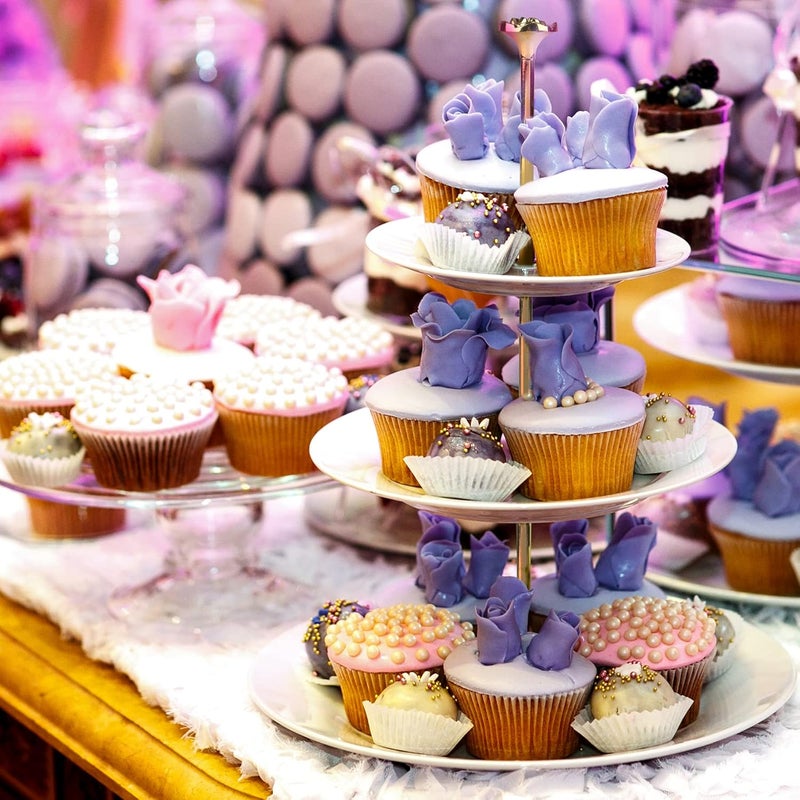 Happy Will 3 Tier 14" Heavy Metal Cake Stand Holder Fruit Plate Stand Fitting Hardware Rod (Golden_Rose) - Image 5