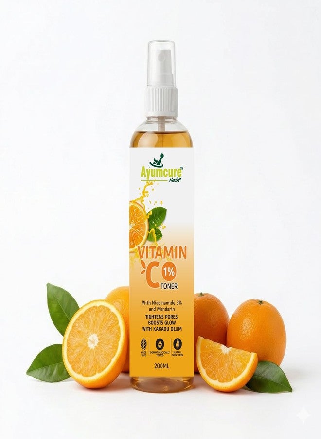 Ayumcure Vitamin C 1% Toner with 3% Niacinamide & Mandarin | Skin Brightening, Pore Tightening & Hydrating Face Toner | With Kakadu Plum | For All Skin Types | 200ml | For Men & Women - Image 1