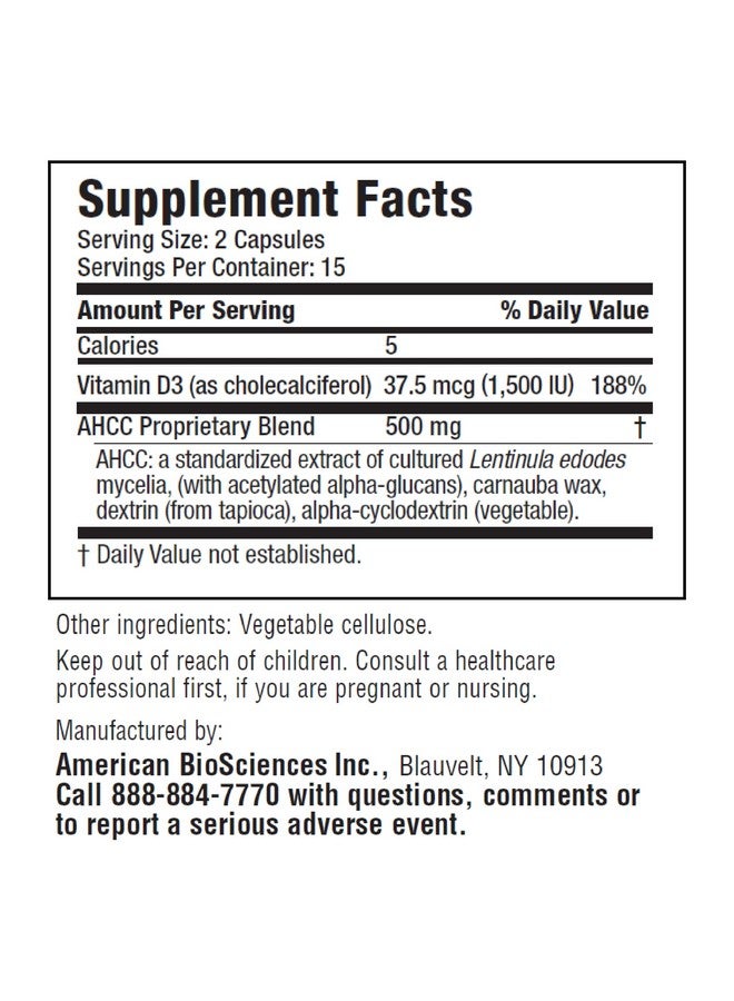 American BioSciences American BioSciences ImmpowerD3 AHCC Mushroom Extract Plus Vitamin D3 - Immune System Support for Adults - Supports Cytokine Function - 30 Vegetarian Capsules, 500mg of AHCC per Serving - Image 2