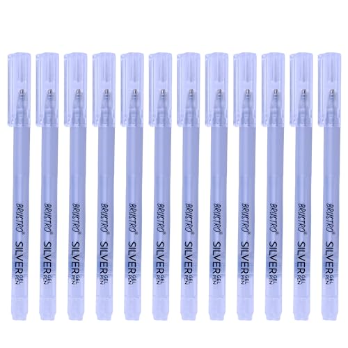BRUSTRO Silver Gel Pen|Pack of 12-1mm Metal Tip,Opaque and Viscous Ink|Ideal For Drawing,Writing,Highlighting,Doodling,Scrapbooking,Mandala Art,Illustration,Fine Art Students and Professionals - Image 2