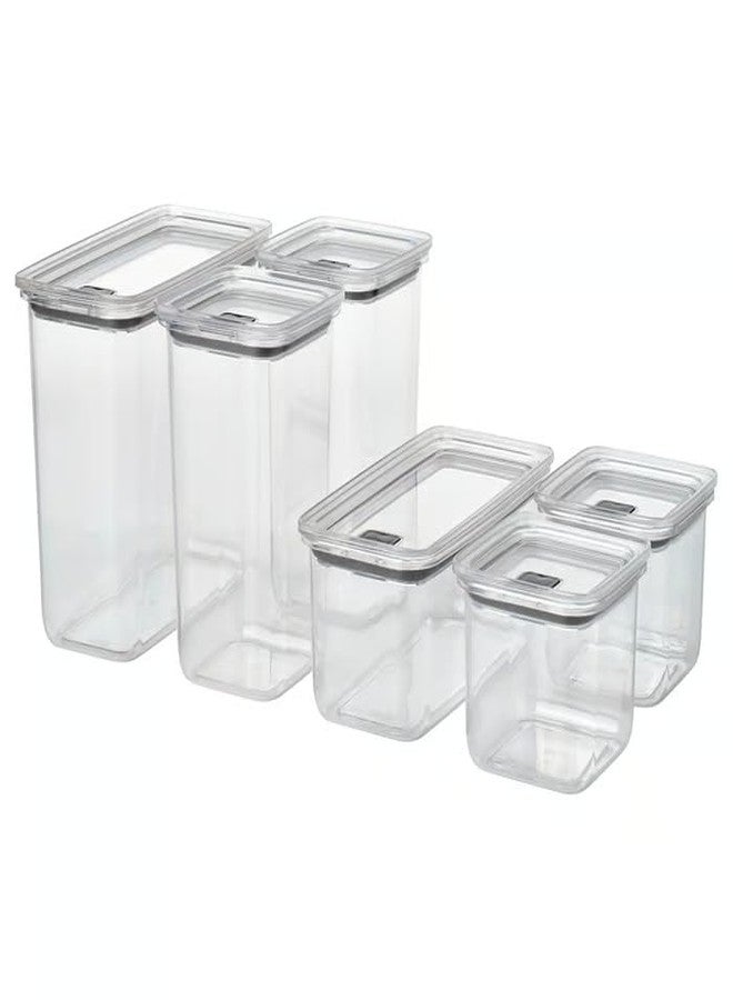 stoRk KORALLVIPPA Dry Food Jar with Lid, Set of 6, Transparent, Airtight, Stackable, Polystyrene-Acrylic, Dishwasher-Safe - Image 1