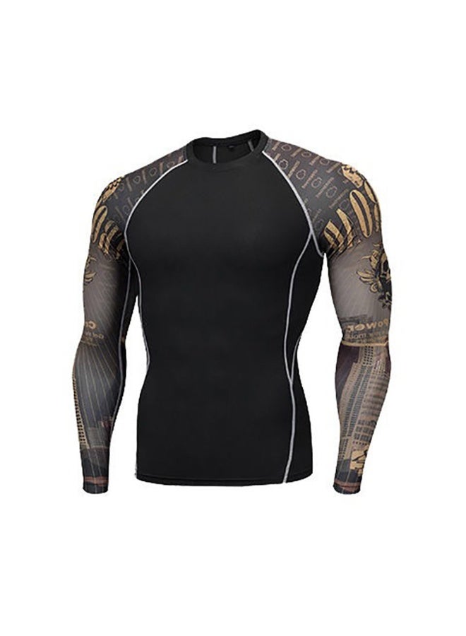 Men's Long Sleeve Fitness Print T Shirt Running Training Sports Tights Tops Quick Drying Moisture Wicking Elastic Sportswears - Image 1
