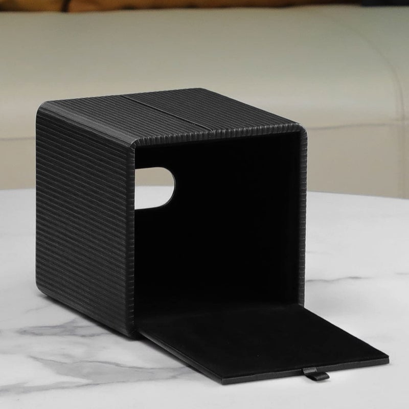 Cretkhp Tissue Box Cover Square with Magnetic Closure, PU Leather Tissue Box Holder for Bathroom NightStands Livingroom, Decorative Modern Square Tissue Holder (Black) - Image 3