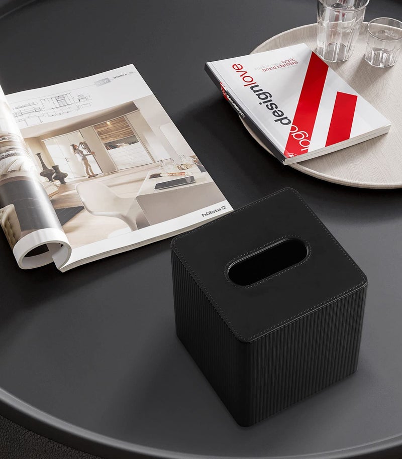 Cretkhp Tissue Box Cover Square with Magnetic Closure, PU Leather Tissue Box Holder for Bathroom NightStands Livingroom, Decorative Modern Square Tissue Holder (Black) - Image 2