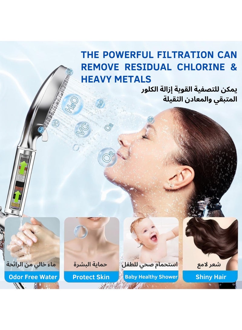 سايكون فلتر الدش - رأس الدش المحمول - وضع رش عالي الضغط 5 مع فلتر منقي مياه يصل إلى 15 مرحلة للمياه العسرة - يزيل الكلور والملوثات الضارة - يمنع تساقط الشعر ويرطب البشرة - Image 5