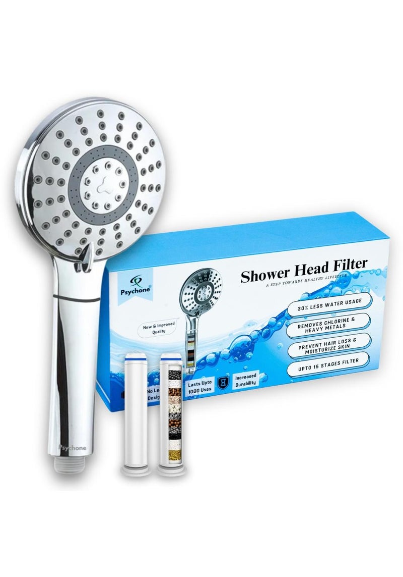 سايكون فلتر الدش - رأس الدش المحمول - وضع رش عالي الضغط 5 مع فلتر منقي مياه يصل إلى 15 مرحلة للمياه العسرة - يزيل الكلور والملوثات الضارة - يمنع تساقط الشعر ويرطب البشرة - Image 1