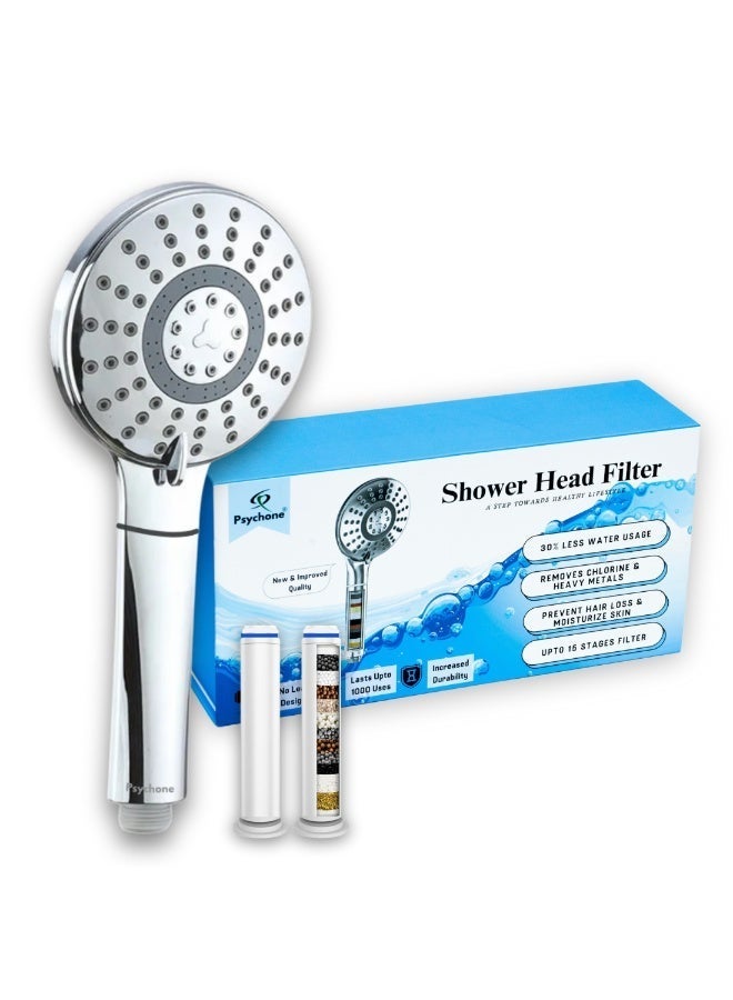 Shower Filter - Handheld Shower Head - High Pressure 5 Spray Mode with Up to15 Stage Water Softener Filter for Hard Water-Removes Chlorine & Harmful Pollutants-Prevent Hair Loss & Moisturize Skin