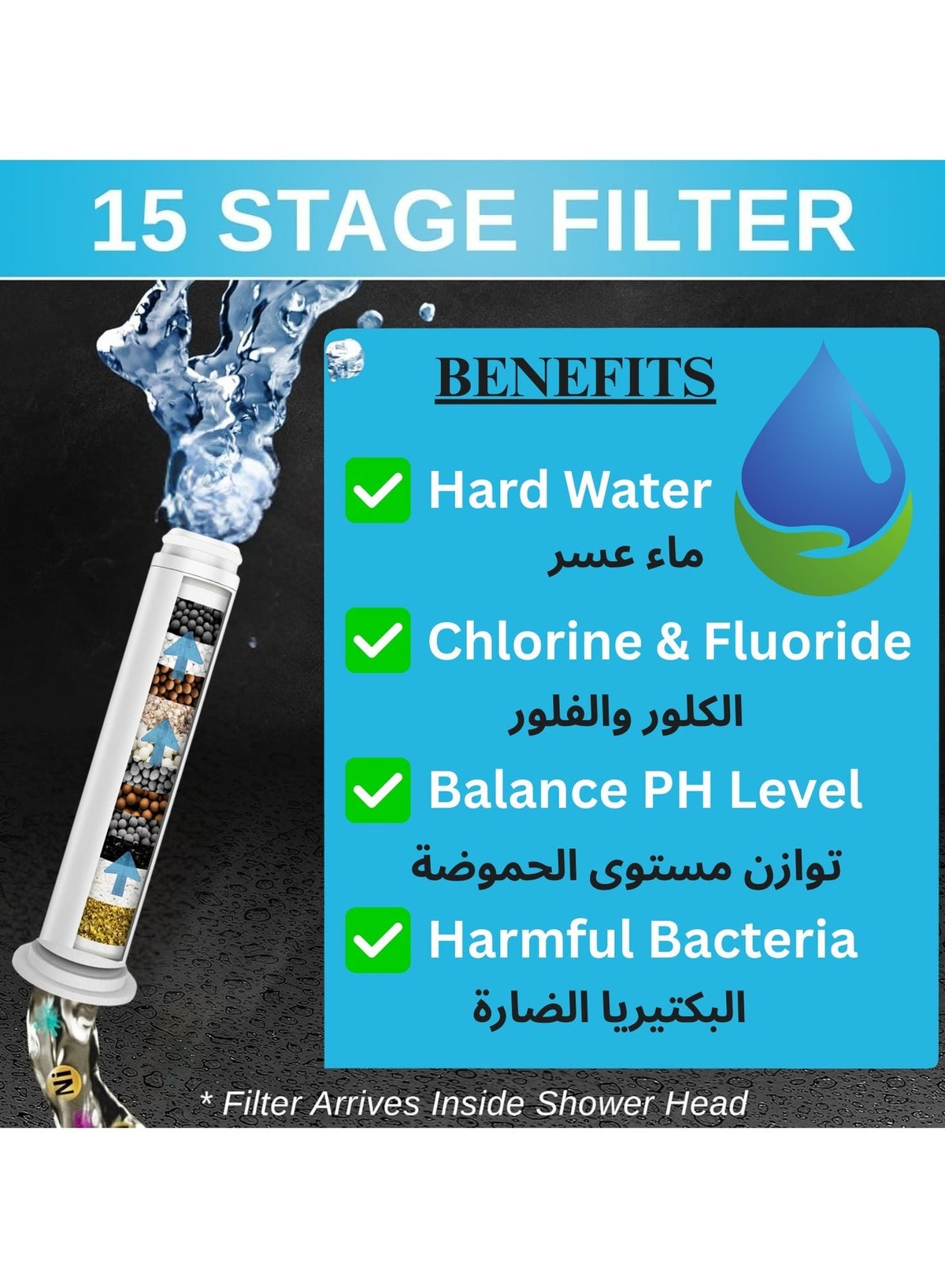 Blu Handheld Shower Filter & Shower Head - Chrome