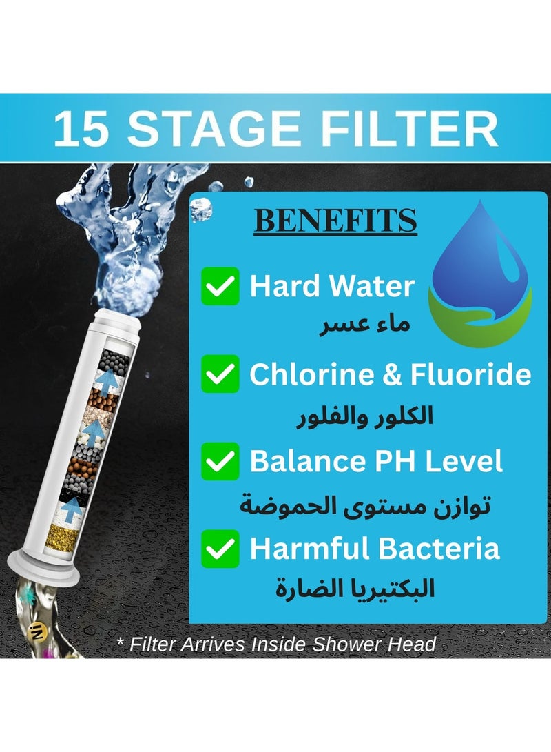 Psychone Shower Filter - Handheld Shower Head - High Pressure 5 Spray Mode with Up to15 Stage Water Softener Filter for Hard Water-Removes Chlorine & Harmful Pollutants-Prevent Hair Loss & Moisturize Skin - Image 3