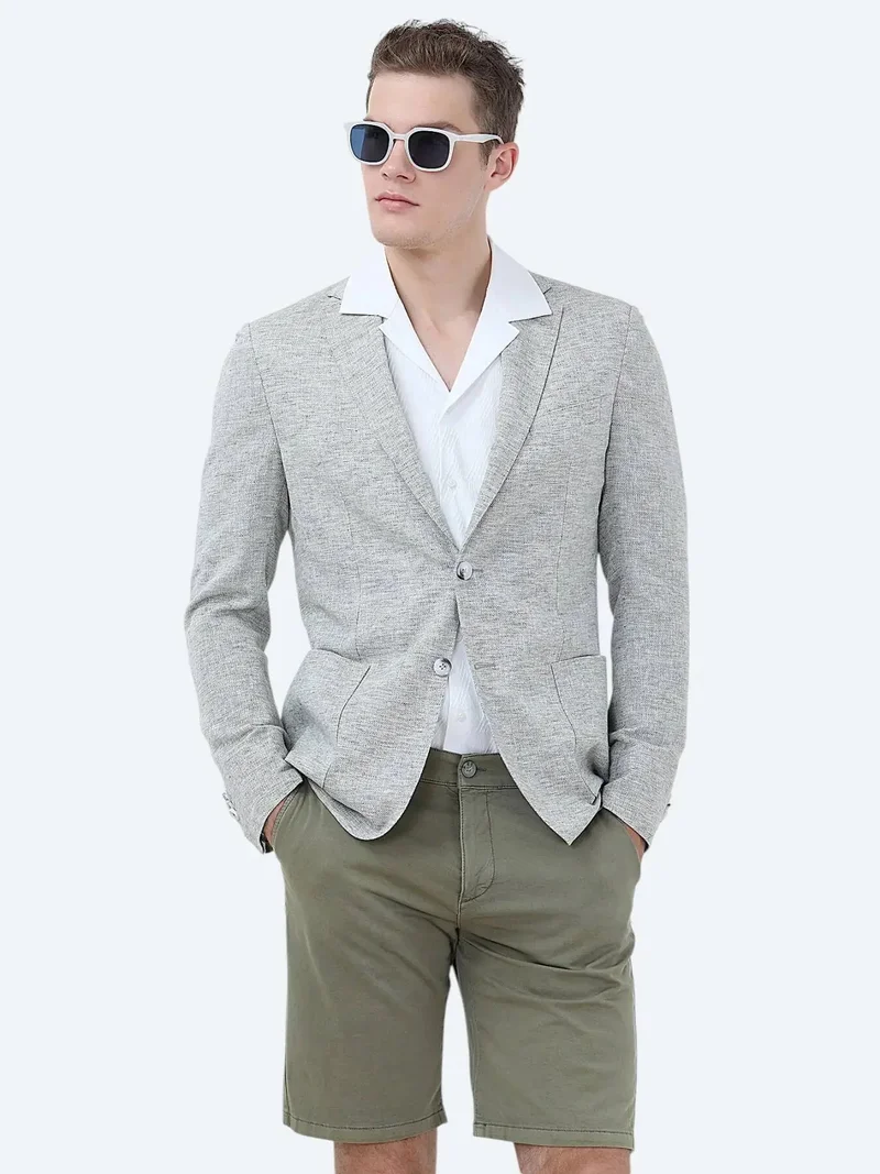 Kip Grey Micro Modern Fit Linen Blended Blazer