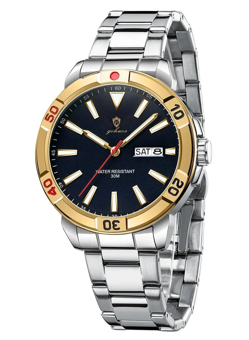 GOHUOS Men's Quartz Wrist Watch Top Brand Luxury Classic Week Date Display Luminous Waterproof Stainless Steel Band Simple Sports - 43mm - Image 4
