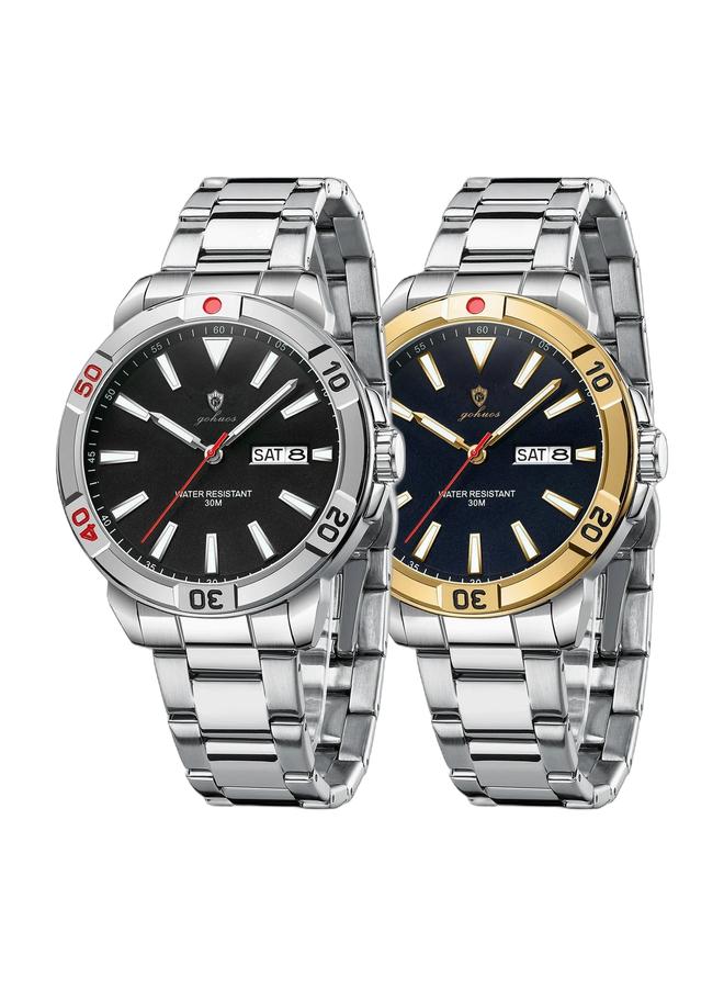 GOHUOS Men's Quartz Wrist Watch Top Brand Luxury Classic Week Date Display Luminous Waterproof Stainless Steel Band Simple Sports - 43mm - Image 2