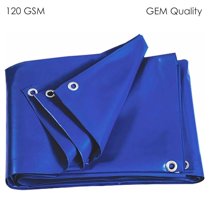 TARPEX ورقة قماش مشمع مقاومة للماء ثلاثية، مقاومة للأشعة فوق البنفسجية، معالجة بالأشعة فوق البنفسجية، حماية من الشمس، السقف، المطر، غطاء متعدد الاستخدامات من البولي إيثيلين (09 أقدام 06 أقدام، أزرق) (120 جرام-سمك جودة GEM) - Image 3
