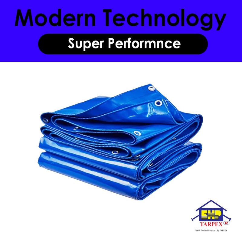 TARPEX ورقة قماش مشمع مقاومة للماء ثلاثية، مقاومة للأشعة فوق البنفسجية، معالجة بالأشعة فوق البنفسجية، حماية من الشمس، السقف، المطر، غطاء متعدد الاستخدامات من البولي إيثيلين (09 أقدام 06 أقدام، أزرق) (120 جرام-سمك جودة GEM) - Image 2