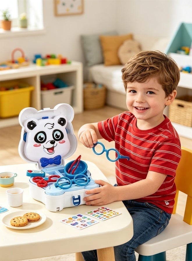 skisopet First Aid Kit Doctor  Play Toy Set ,Pretend to play with medical toy sets,Portable crossbody bag set for children's doctors,Doctor's shoulder bag toy,Panda Doctor Medical Kit, suitable for boys and girls 22x18.4x17.5cm - Image 3