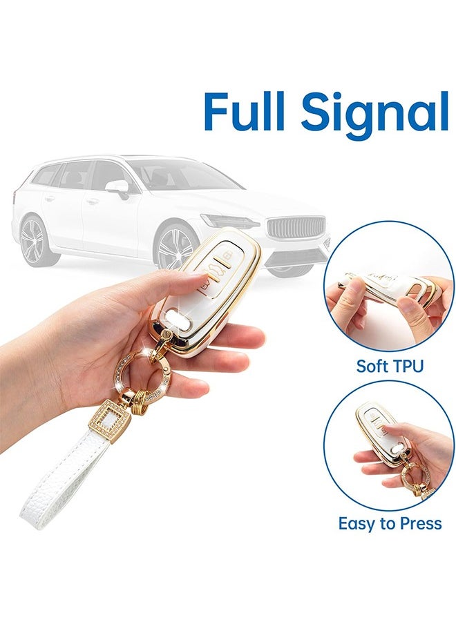 HY - Soft TPU Smart Remote Car Key FOB Cover Holder Case Fit for Audi Key Fob Cover with Leather Lanyard, Car Key Fob Case Compatible with R8 Q5 Q7 S3 S4 S5 S6 S7 S8 SQ5 RS5 RS7 A4 A5 A6 A7 A8 (White) - Image 1