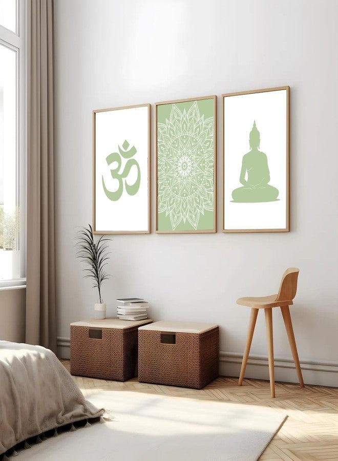 Gamya Spiritual Big Aesthetic Framed Meditation Affirmation Motivational Posters For Living Room, Bedroom Office Wall Decor, Dopamine art/Girls Boys Gift Item (13x19 Inches) (Meditation Trio (B)) - Image 1