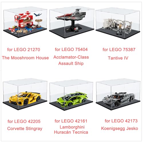 Elepure Clear Acrylic Display Case Display Box for Lego Fountain Garden 10359 for French Café 10362 for TIE Bomber for Football for Lego 75347 75387 76428 21270 75404 42205 42203, Black Inside 11.8x7.9x7.9in - Image 4