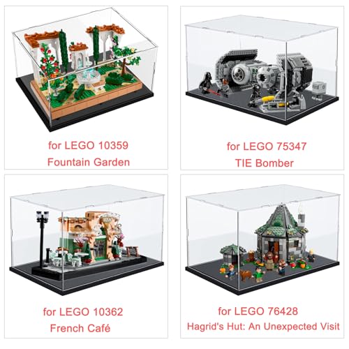 Elepure Clear Acrylic Display Case Display Box for Lego Fountain Garden 10359 for French Café 10362 for TIE Bomber for Football for Lego 75347 75387 76428 21270 75404 42205 42203, Black Inside 11.8x7.9x7.9in - Image 3