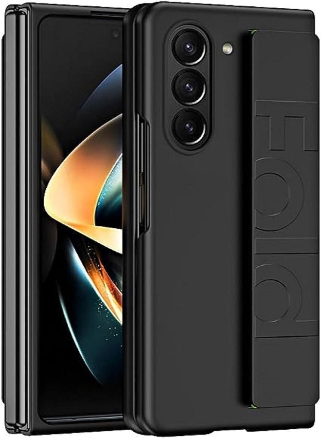 FOCUS Samsung Galaxy Z Fold 5 Case with Hand Strap, Anti-Scratch PC Shockproof Slim Wrist Cover for Samsung Galaxy Z Fold 5 Black - Image 1