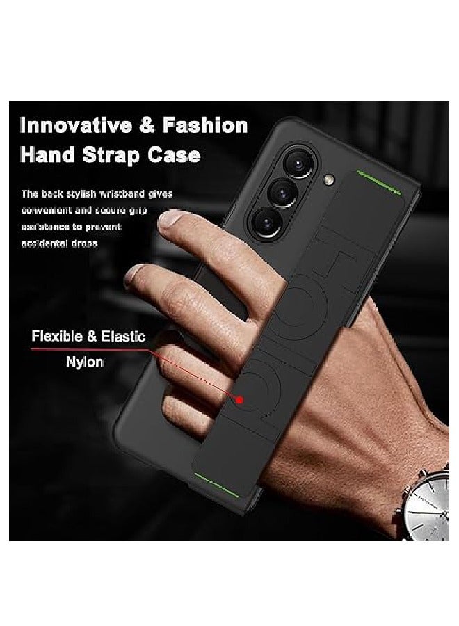 FOCUS Samsung Galaxy Z Fold 5 Case with Hand Strap, Anti-Scratch PC Shockproof Slim Wrist Cover for Samsung Galaxy Z Fold 5 Black - Image 3