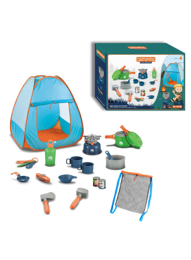 Simulation Outdoor Camping Play House Toys Children's Camping Tent Suit 21-piece Set Of Tools Parent-child Interaction - Image 3
