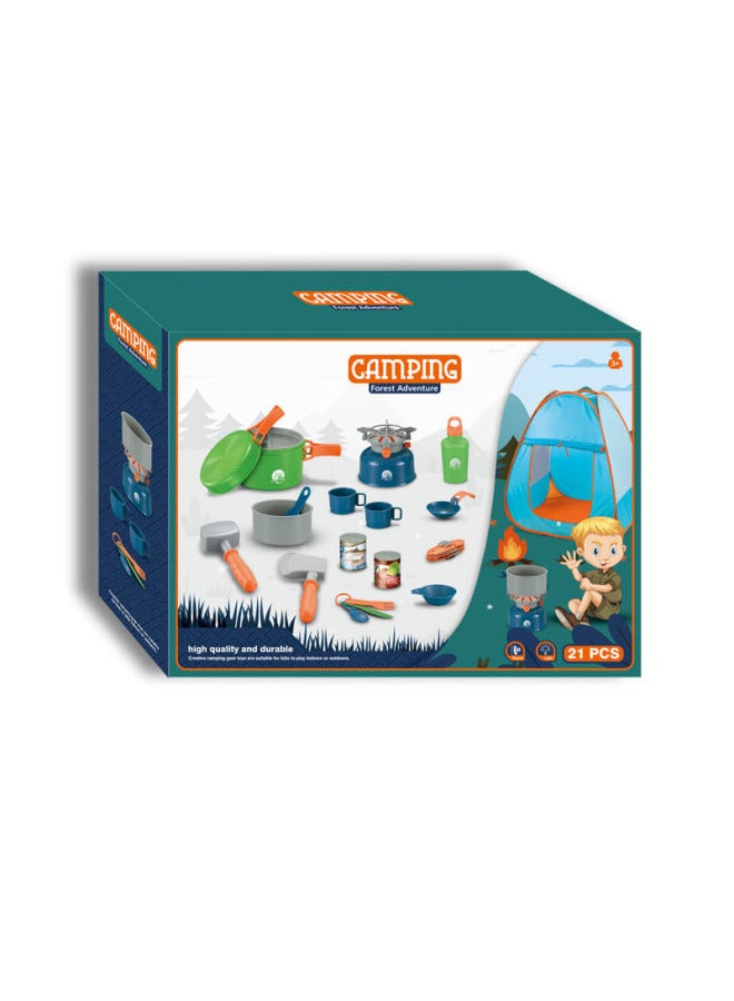 Simulation Outdoor Camping Play House Toys Children's Camping Tent Suit 21-piece Set Of Tools Parent-child Interaction - Image 5