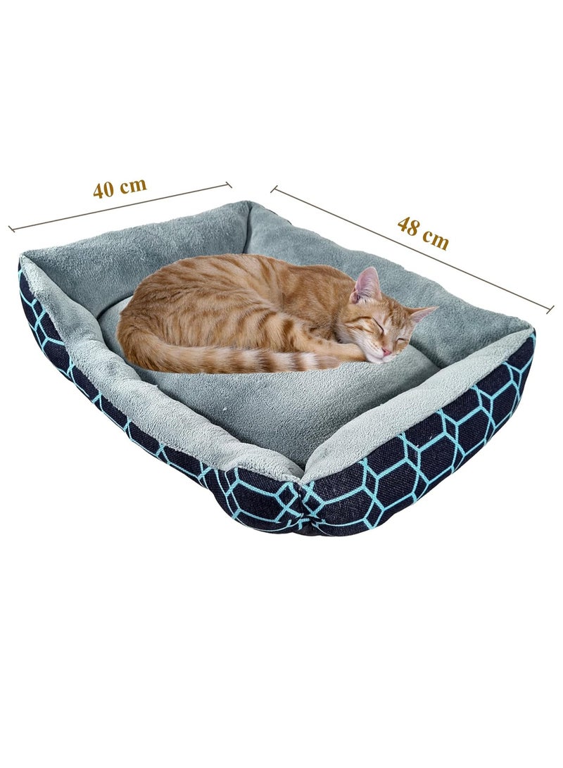 NNC PETS Cat Bed, Pet Bed, cozy cats, Kitten bed, small, Rectangle, plush and soft, cushioned, portable, stylish, Strong & warmth Design, Indoor, Easy to Clean, Dark Blue color, 15 cm thick - Image 2