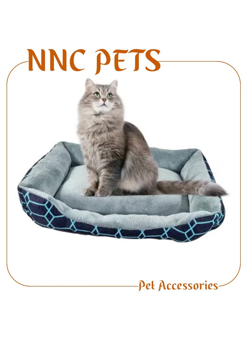 أن ان سي بيتس سرير للقطط، سرير للحيوانات الأليفة، قطط مريحة، سرير للقطط الصغيرة، صغير، مستطيل، مخملي وناعم، مبطن، محمول، أنيق، تصميم قوي ودافئ، للاستخدام الداخلي، سهل التنظيف، لون أزرق غامق، سمك 15 سم - Image 1