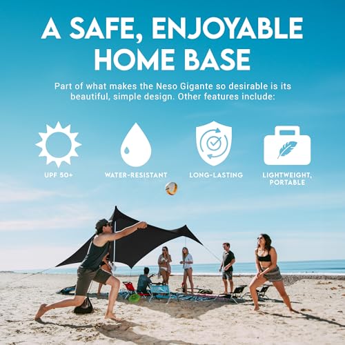 Neso Gigante Portable Beach Tent Sun Shelter - Lightweight Beach Shade Canopy - Easy Setup for Family Outings - Patented Reinforced Corners - UPF 50+ Sun Protection - 8ft Tall, 11 x 11ft - Black - Image 3
