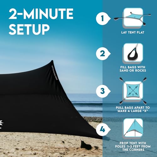 Neso Gigante Portable Beach Tent Sun Shelter - Lightweight Beach Shade Canopy - Easy Setup for Family Outings - Patented Reinforced Corners - UPF 50+ Sun Protection - 8ft Tall, 11 x 11ft - Black - Image 5