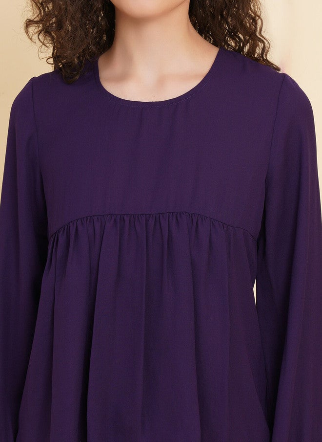 RAASSIO Purple Cuffed Sleeves Empire Top for Women - Image 2