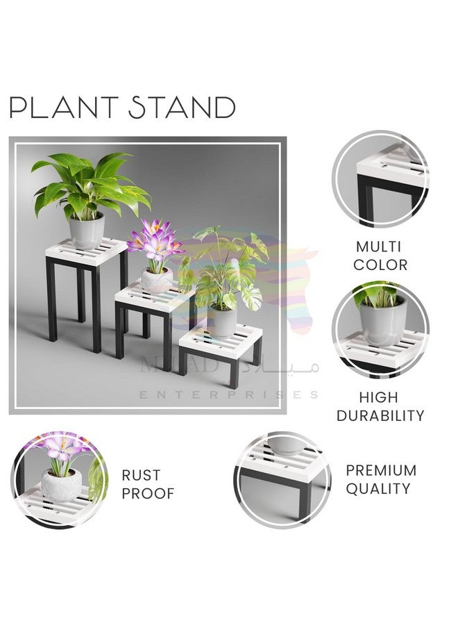 MILAD Plant Stands Metal Indoor Outdoor Flower Pot For Balcony Planter Stands For Home Garden (Black & Ivory, Pack of 3) - Image 5