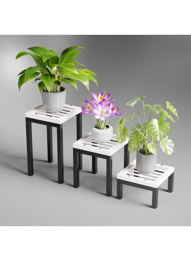 MILAD Plant Stands Metal Indoor Outdoor Flower Pot For Balcony Planter Stands For Home Garden (Black & Ivory, Pack of 3) - Image 1