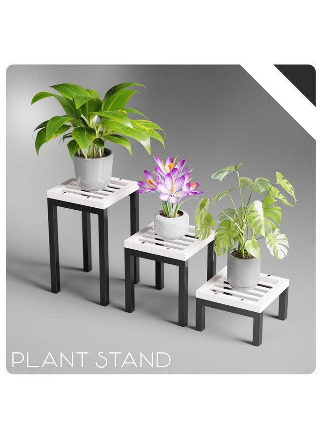 MILAD Plant Stands Metal Indoor Outdoor Flower Pot For Balcony Planter Stands For Home Garden (Black & Ivory, Pack of 3) - Image 3
