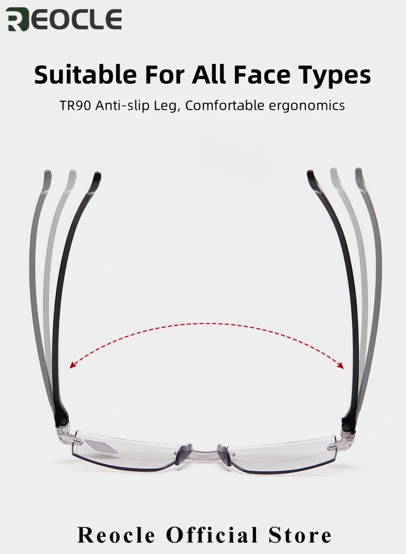 ريوكل نظارات قراءة بدون إطار للرجال والنساء نظارات معدنية خفيفة الوزن عدسات مضادة للضوء الأزرق تكبير ذكي تلقائي - Image 3
