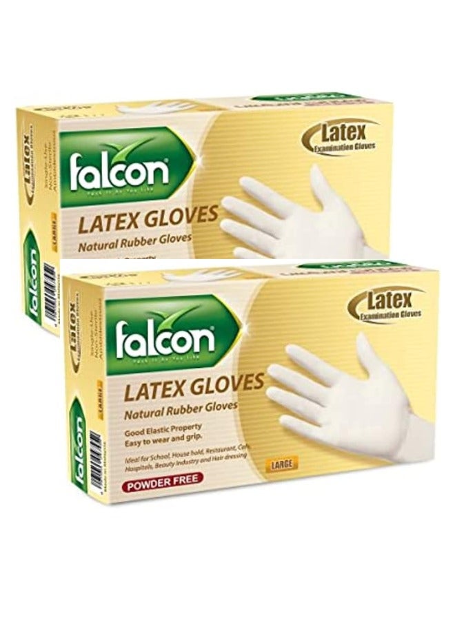 Falcon Latex Gloves (Large) Powder Free - 100 Pieces x 2 Packs - Image 1
