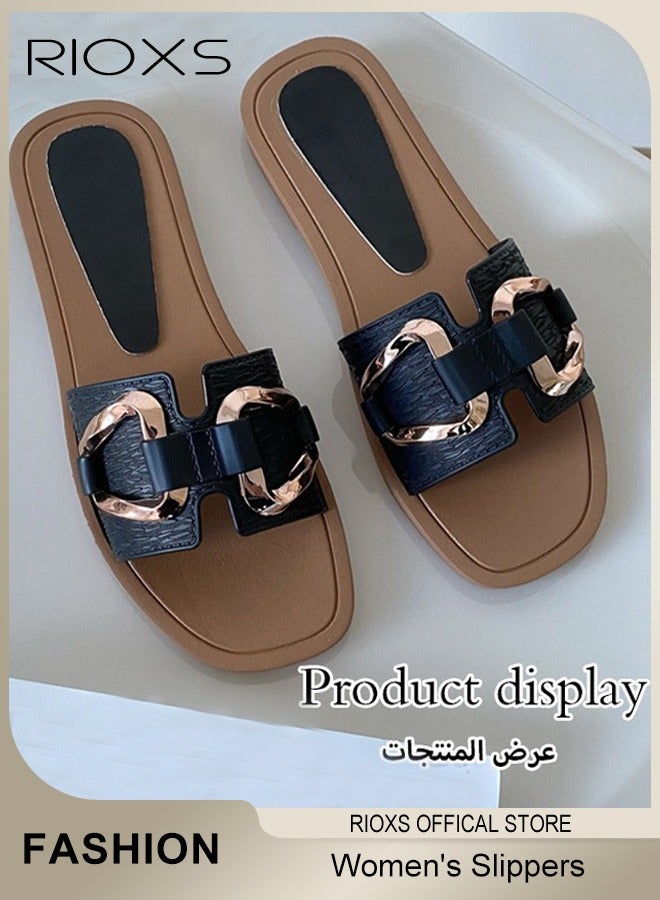 RIOXS Women's Fashion Slippers Anti-Slip Beach Sandals Comfortable Soft Sole Flat Sandals for Indoor and Outdoor Use  - Image 2