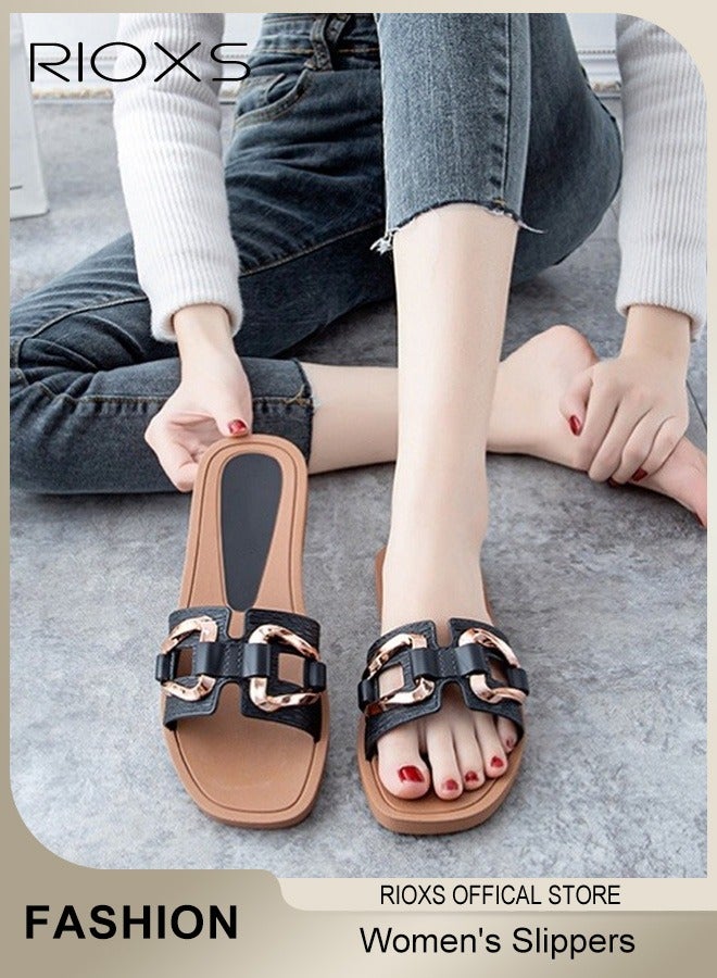 RIOXS Women's Fashion Slippers Anti-Slip Beach Sandals Comfortable Soft Sole Flat Sandals for Indoor and Outdoor Use  - Image 1