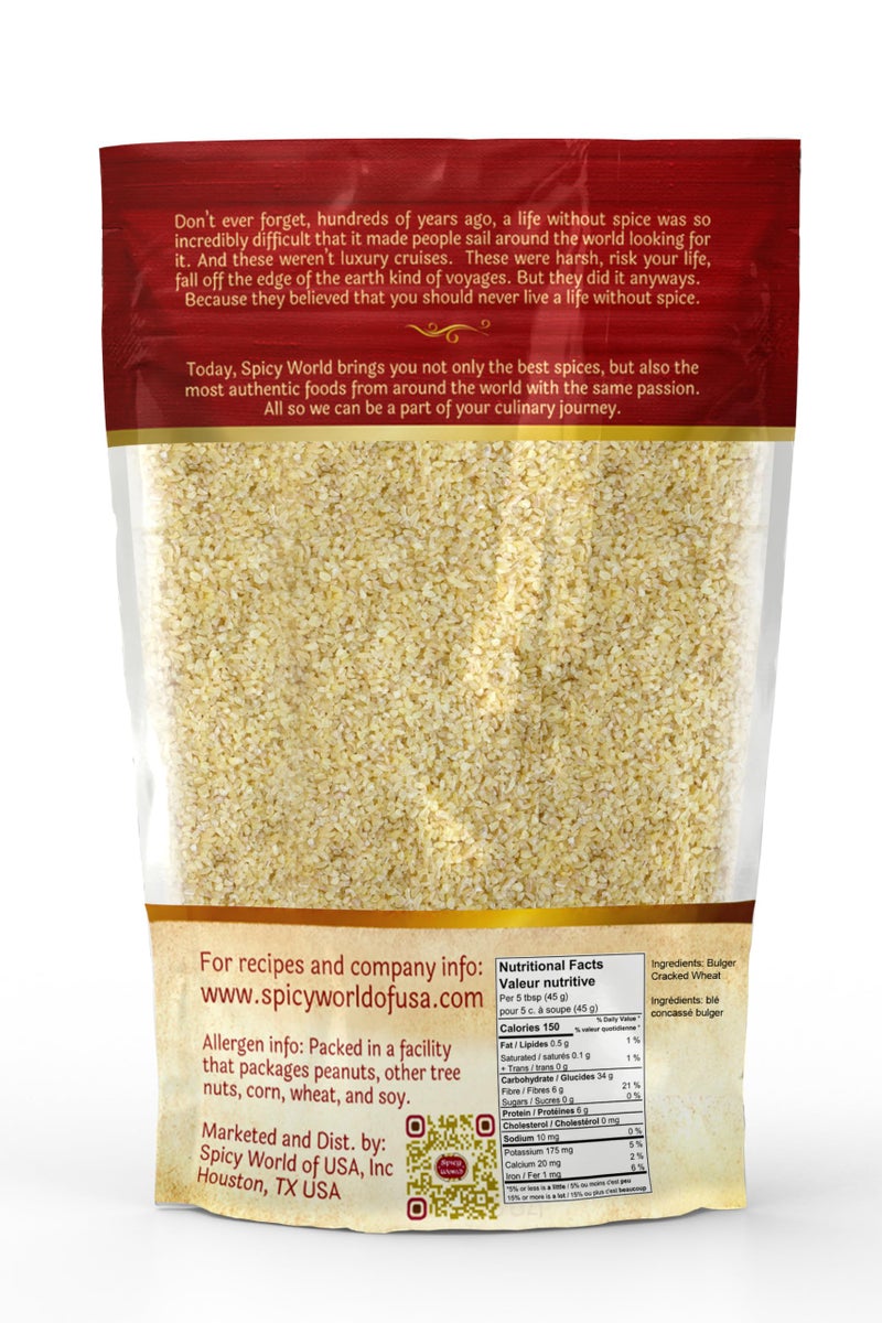 Spicy World Bulgur Cracked Wheat Fine #1, 2 LB Bag (32oz) | USA Grown Bulgar Wheat for Tabouleh | 100% Natural & Pure | Great for Vegan Recipes by Spicy World - Image 2