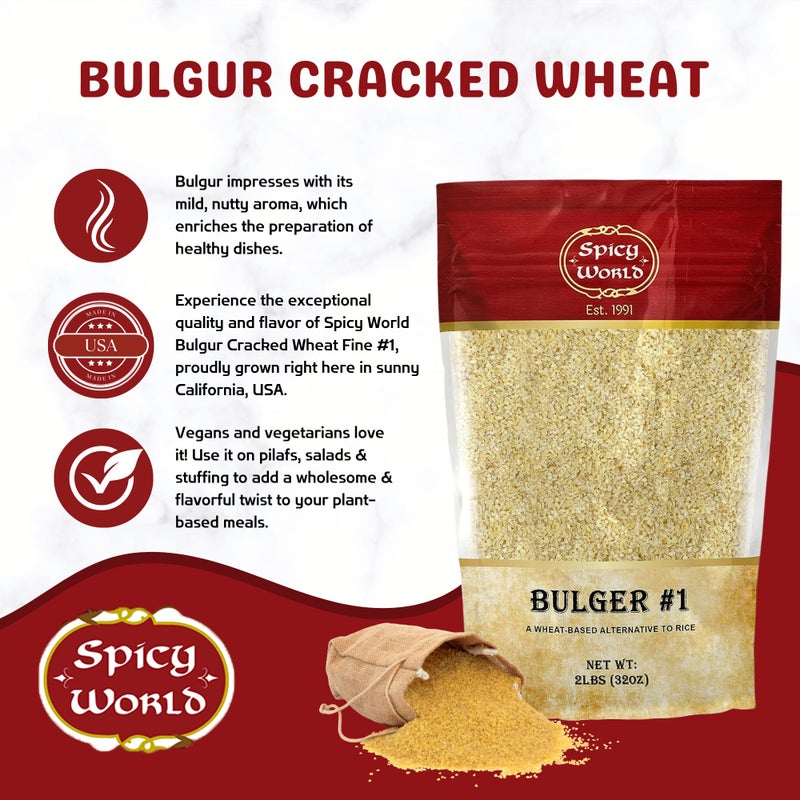 Spicy World Bulgur Cracked Wheat Fine #1, 2 LB Bag (32oz) | USA Grown Bulgar Wheat for Tabouleh | 100% Natural & Pure | Great for Vegan Recipes by Spicy World - Image 3
