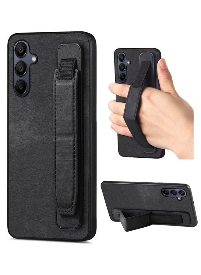 X-level Samsung Galaxy A15 4g/5g Case with Adjustable Wristband Strap Kickstand,handstrap Grip Loop Strap Leather Cover Protective Cell Phone Accessory for for Samsung Galaxy A15 5G, Black  - Image 1