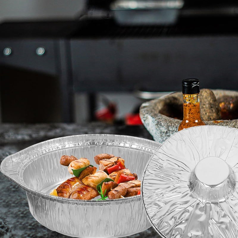 10 Inch Disposable Aluminum Foil Pans With Lids 3500ml Round Baking Grilling Food Containers 6 Pack - Image 5