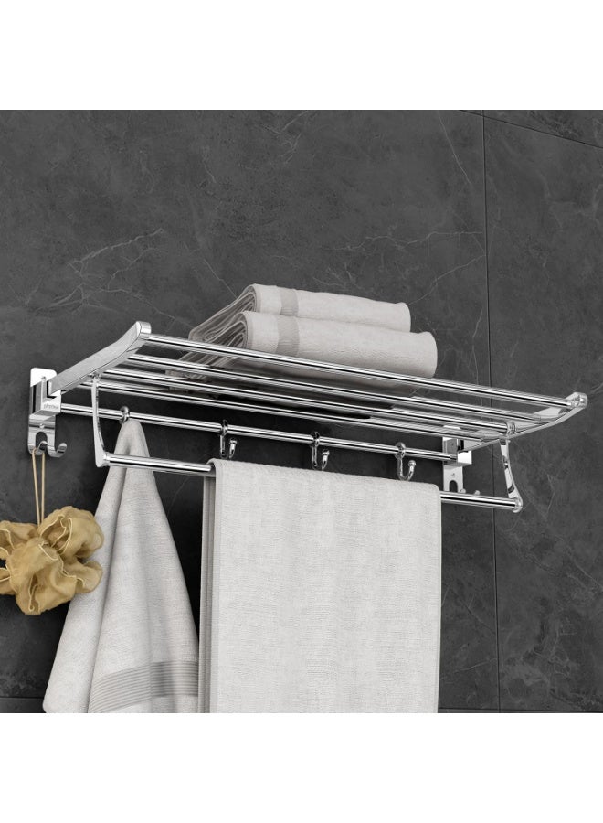 Plantex Eco Stainless Steel Folding Towel Rack/Towel Hanger for Bathroom/Wall Mounted Towel Rack/Bathroom Accessories Set(24-inch) Chrome - Image 1