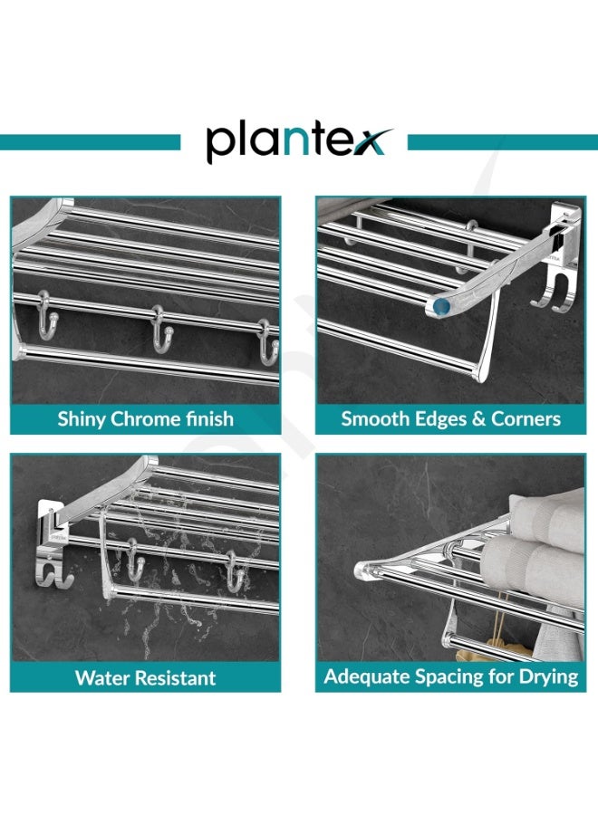 Plantex Eco Stainless Steel Folding Towel Rack/Towel Hanger for Bathroom/Wall Mounted Towel Rack/Bathroom Accessories Set(24-inch) Chrome - Image 3