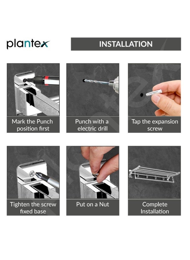 Plantex Eco Stainless Steel Folding Towel Rack/Towel Hanger for Bathroom/Wall Mounted Towel Rack/Bathroom Accessories Set(24-inch) Chrome - Image 4