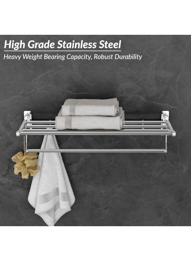 Plantex Eco Stainless Steel Folding Towel Rack/Towel Hanger for Bathroom/Wall Mounted Towel Rack/Bathroom Accessories Set(24-inch) Chrome - Image 2